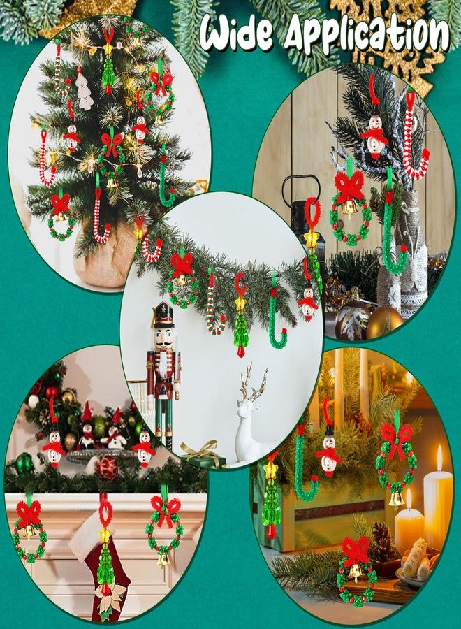 AWHETIE Christmas Crafts for Kids Adults,40 Sets Beaded Ornament Kit,Including 20 Pcs Wreath with Bell/5 Pcs Snowman/5 Pcs Christmas Tree/10 Pcs Candy Cane,Holiday Tree Decorations - Image 4